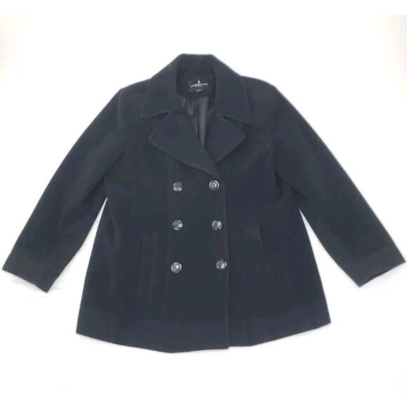 London‎ Fog Double Breasted Black Charcoal Wool Blend Pea Coat Women's XL Jacket - Picture 1 of 7